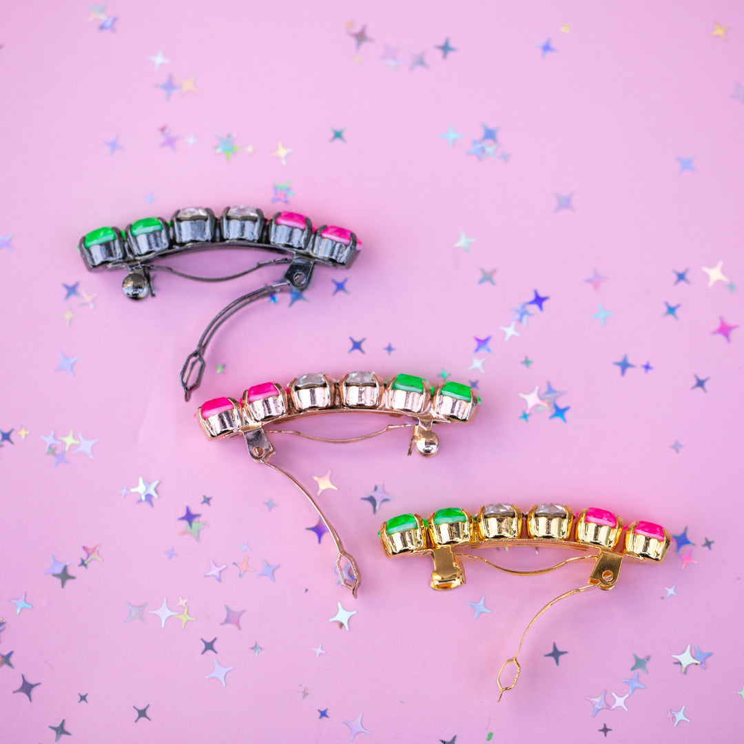 8mm 6 stone Hair Clip: Tropical Kaliedoscope