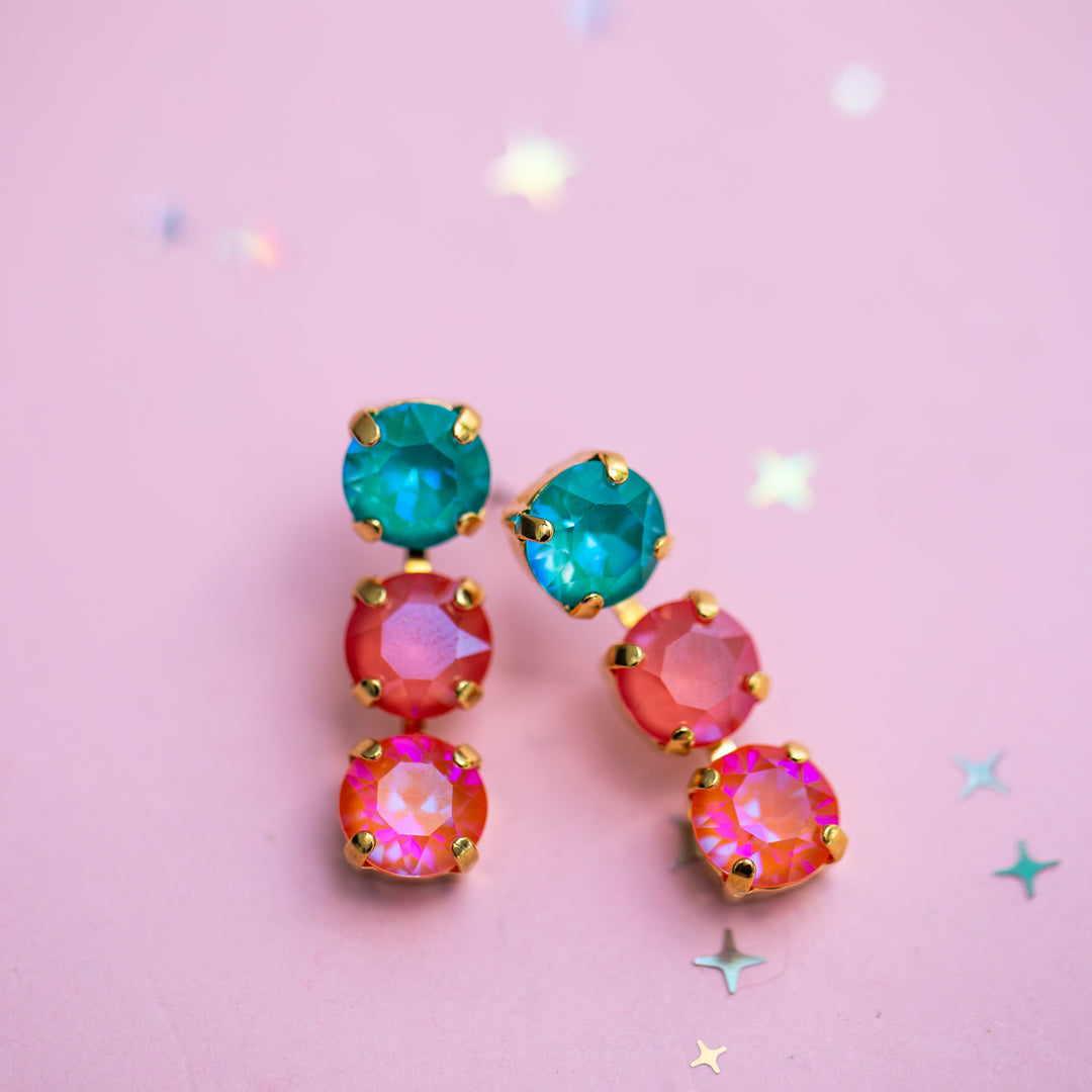 8mm 3 stone Earrings: Island Afterglow