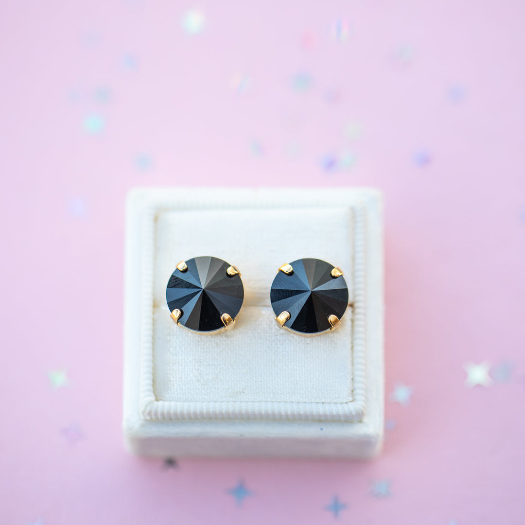12mm Rivoli Stud OR Drop Earrings- Jet Black