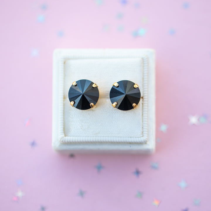 12mm Rivoli Stud OR Drop Earrings- Jet Black