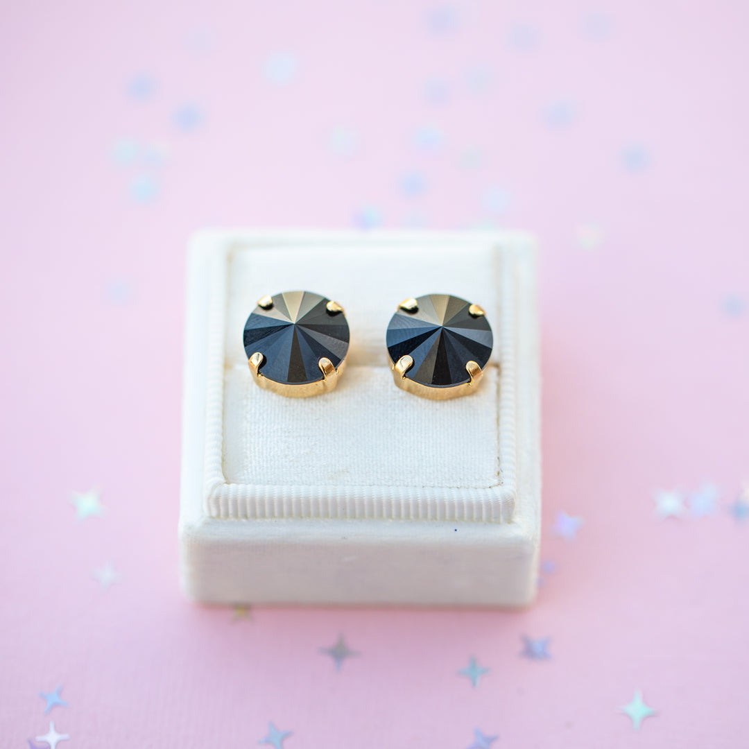 12mm Rivoli Stud OR Drop Earrings- Jet Black