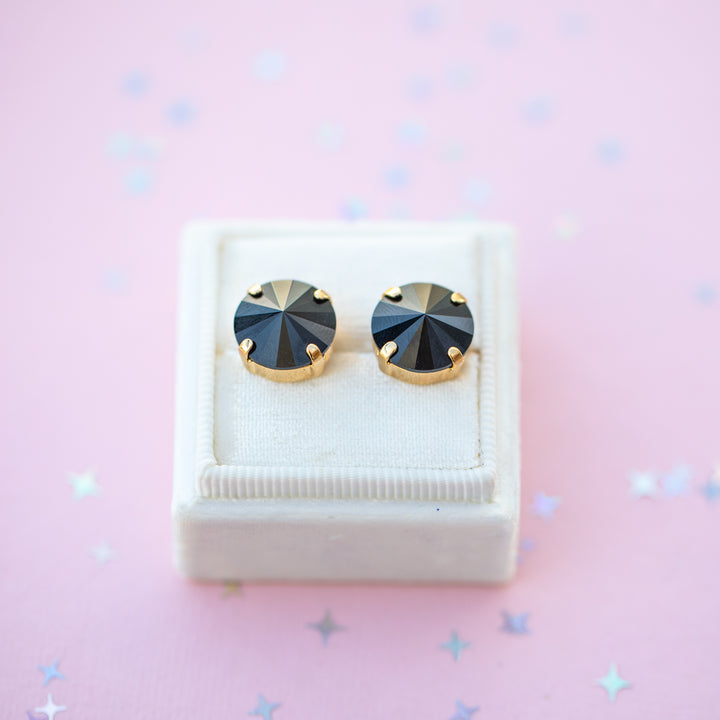 12mm Rivoli Stud OR Drop Earrings- Jet Black