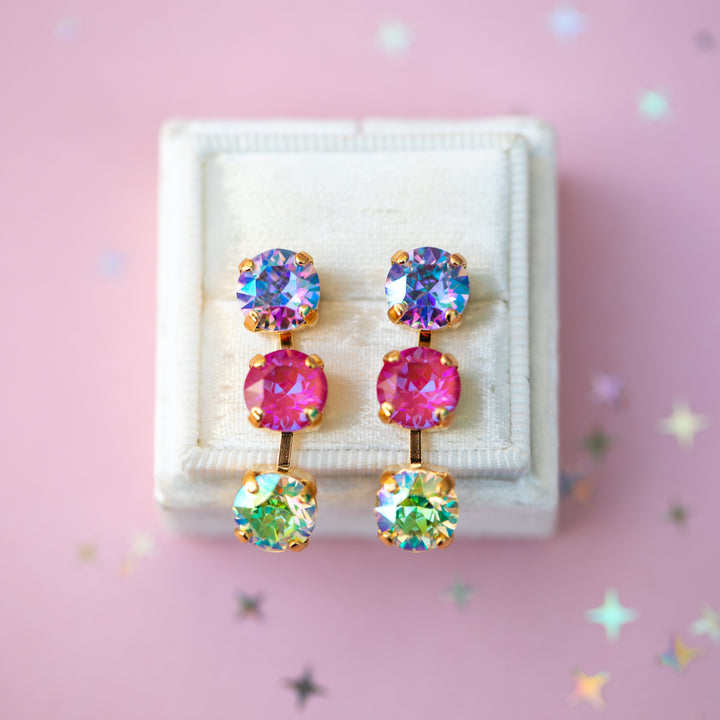 8mm 3 stone Earrings: Lake Dress