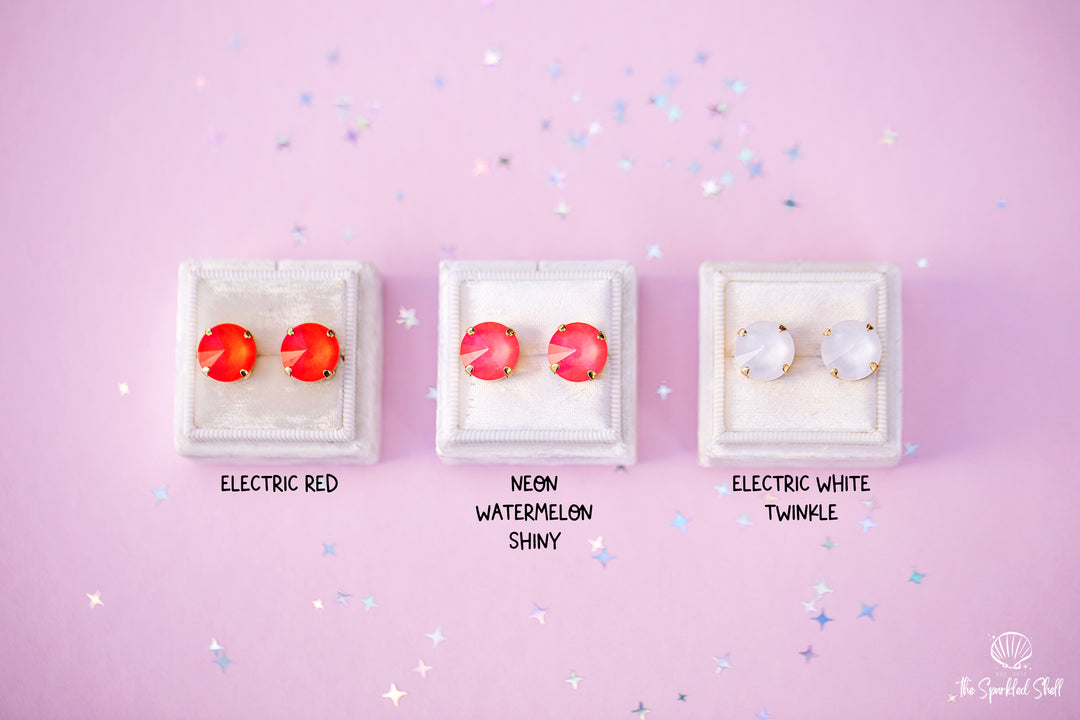 12mm Rivoli Stud OR Drop Earrings- Neon Watermelon Shiny