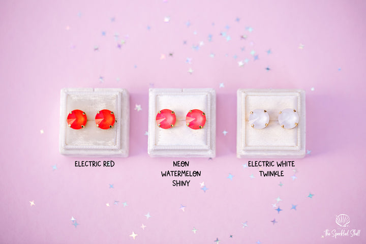 12mm Rivoli Stud OR Drop Earrings- Neon Watermelon Shiny