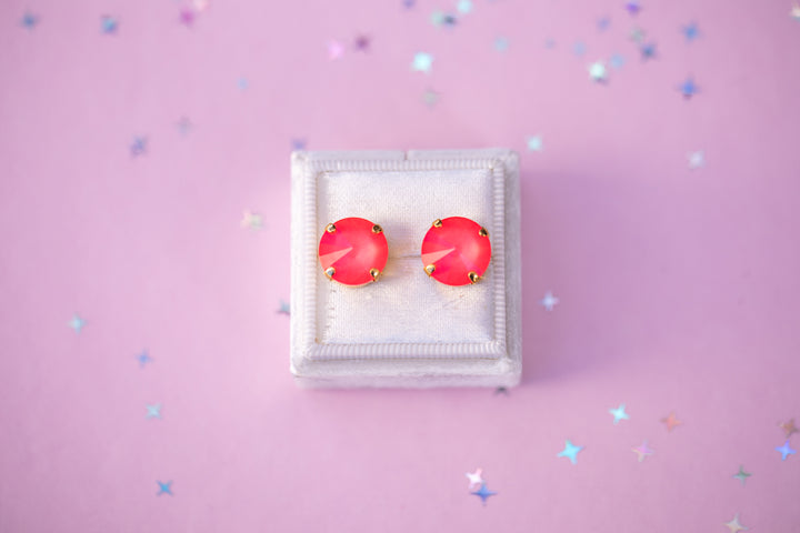 12mm Rivoli Stud OR Drop Earrings- Neon Watermelon Shiny