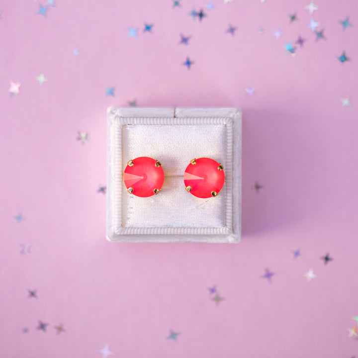 12mm Rivoli Stud OR Drop Earrings- Neon Watermelon Shiny