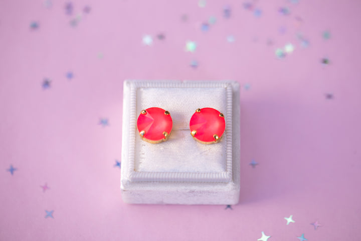 12mm Rivoli Stud OR Drop Earrings- Neon Watermelon Shiny