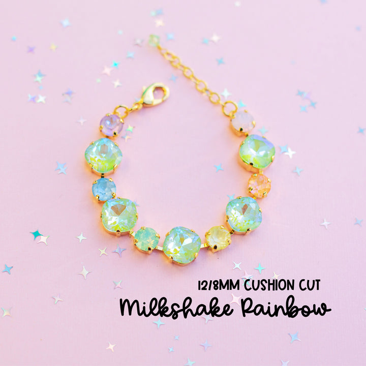 Necklace with colorful beads on a pink background