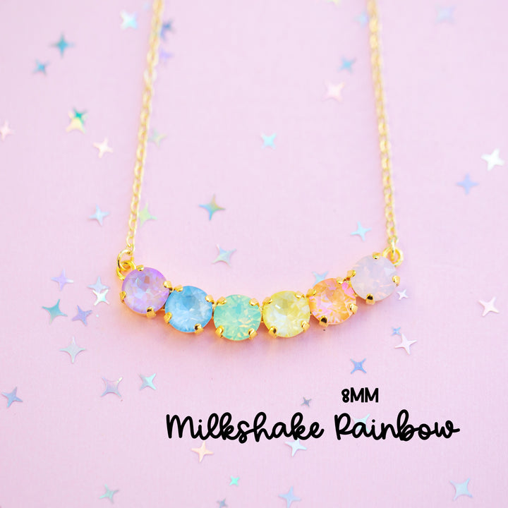 8mm 6 stone Necklace: Milkshake Rainbow