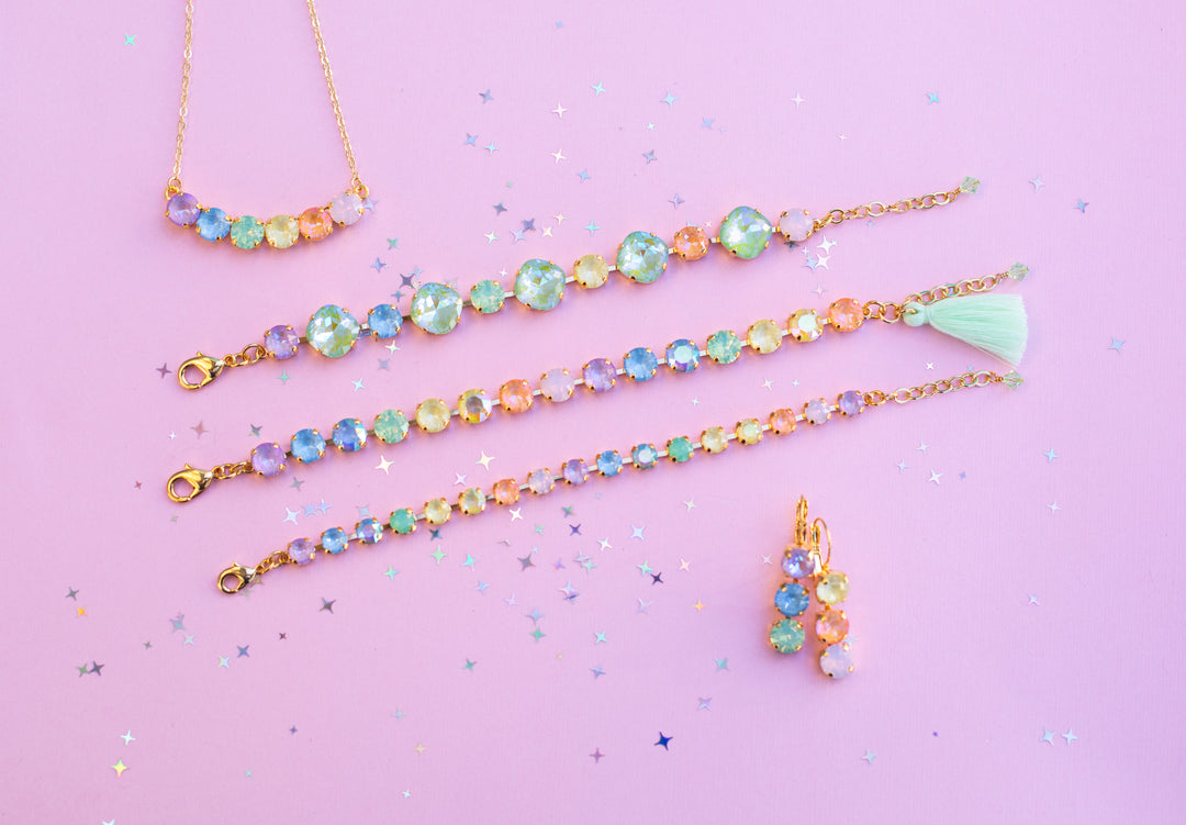 12/8mm Cushion Cut Crystal Bracelet: Milkshake Rainbow