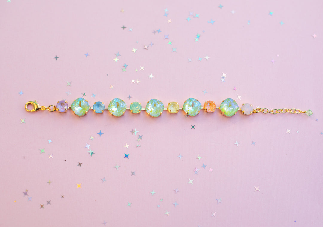 12/8mm Cushion Cut Crystal Bracelet: Milkshake Rainbow