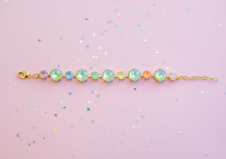 12/8mm Cushion Cut Crystal Bracelet: Milkshake Rainbow