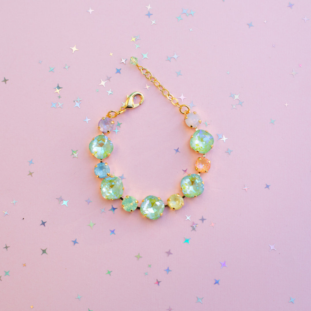 12/8mm Cushion Cut Crystal Bracelet: Milkshake Rainbow