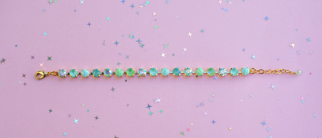 6mm Crystal Bracelet: Mint to Be Spring (with opals)