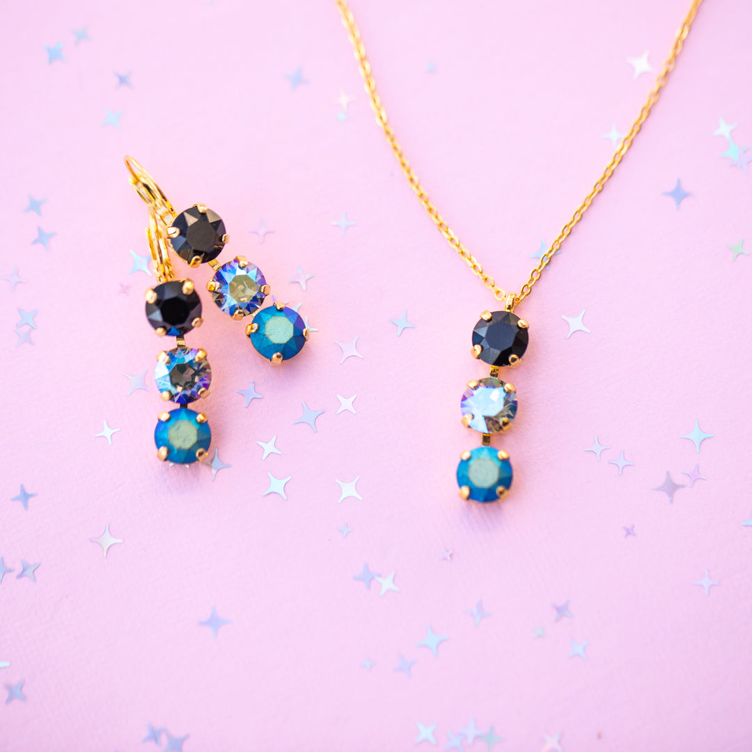 Moonlit Teal 8mm 3 stone Stud or Leverback Drop earrings
