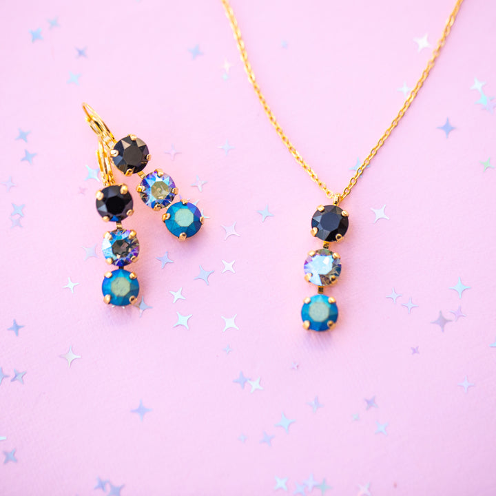 Moonlit Teal 8mm 3 stone Stud or Leverback Drop earrings