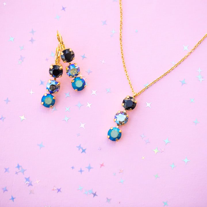 Moonlit Teal 8mm 3 stone Stud or Leverback Drop earrings