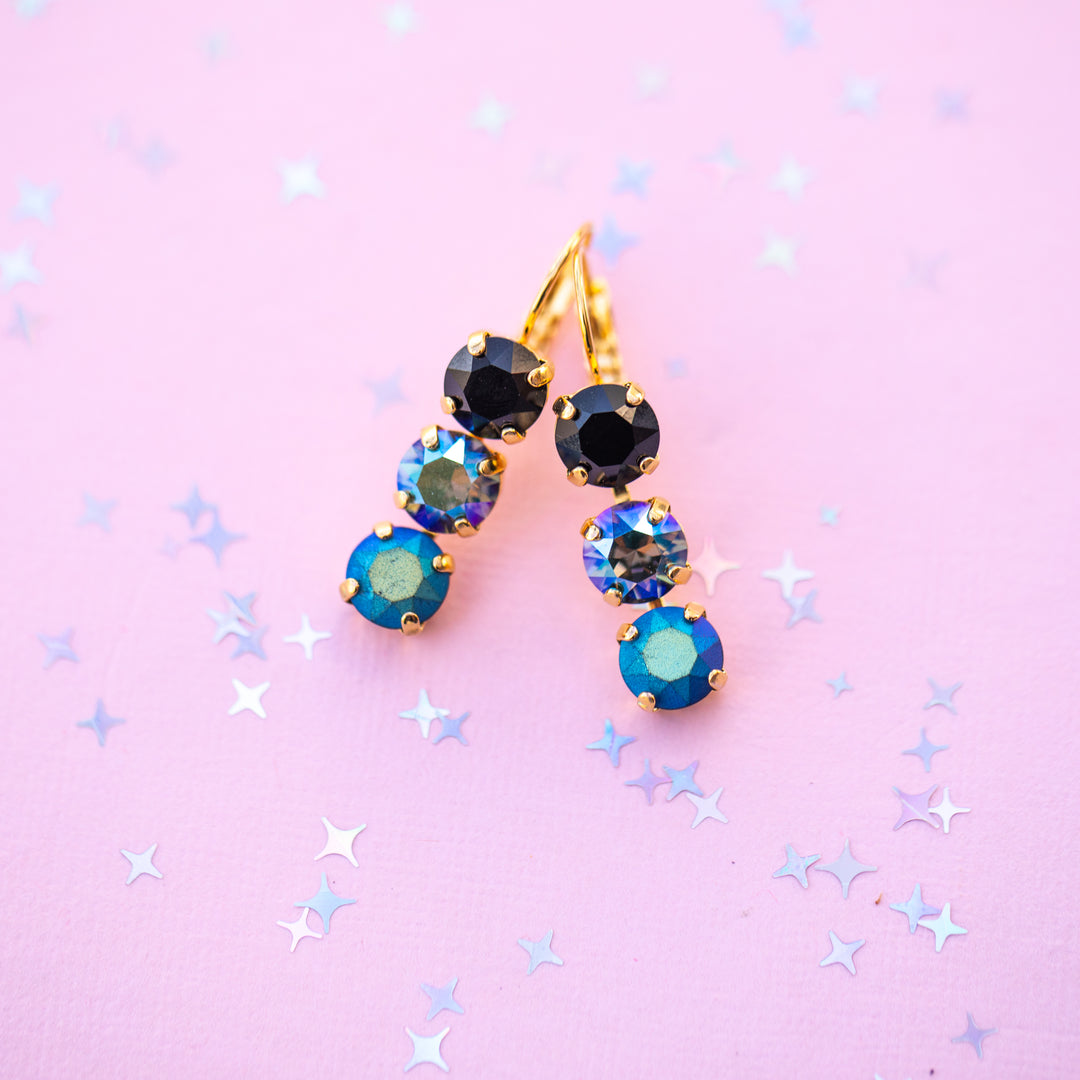 Moonlit Teal 8mm 3 stone Stud or Leverback Drop earrings