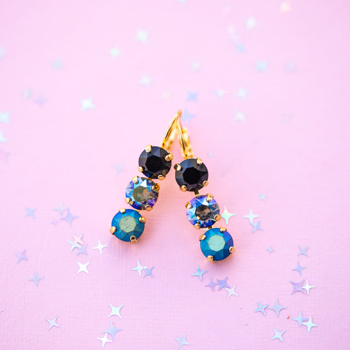 Moonlit Teal 8mm 3 stone Stud or Leverback Drop earrings