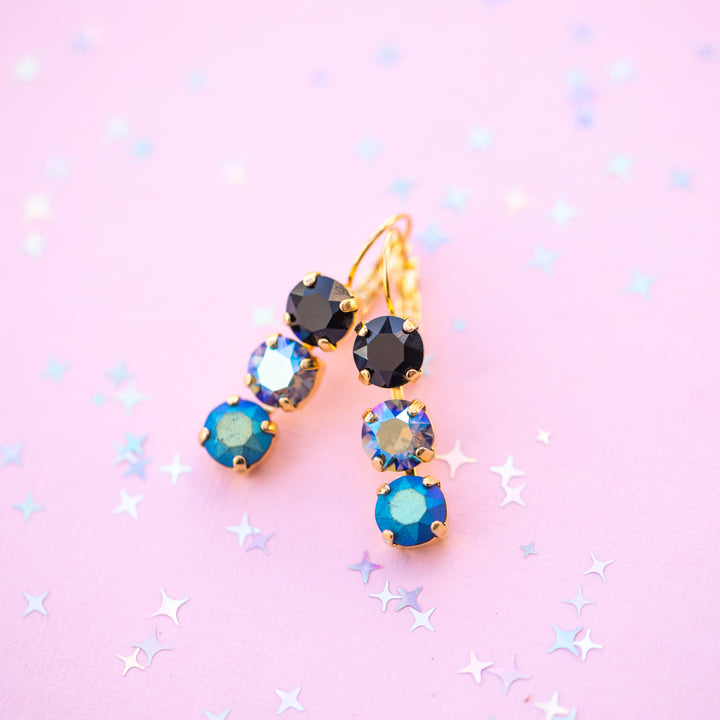 Moonlit Teal 8mm 3 stone Stud or Leverback Drop earrings