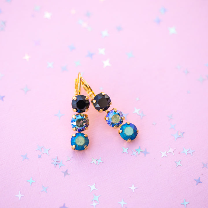 Moonlit Teal 8mm 3 stone Stud or Leverback Drop earrings