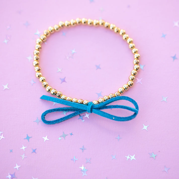 Suede Bow Stretch Beaded Bracelet - Choose setting Color (Moonlit Teal Colors)
