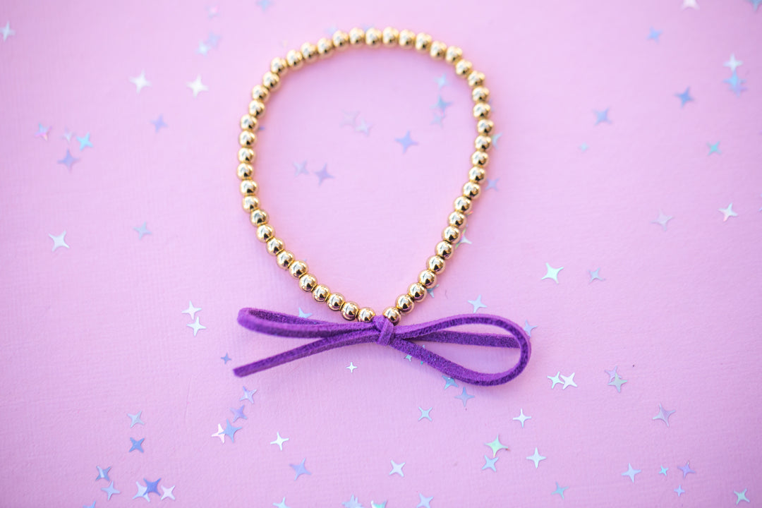 Suede Bow Stretch Beaded Bracelet - Choose setting Color (Moonlit Teal Colors)