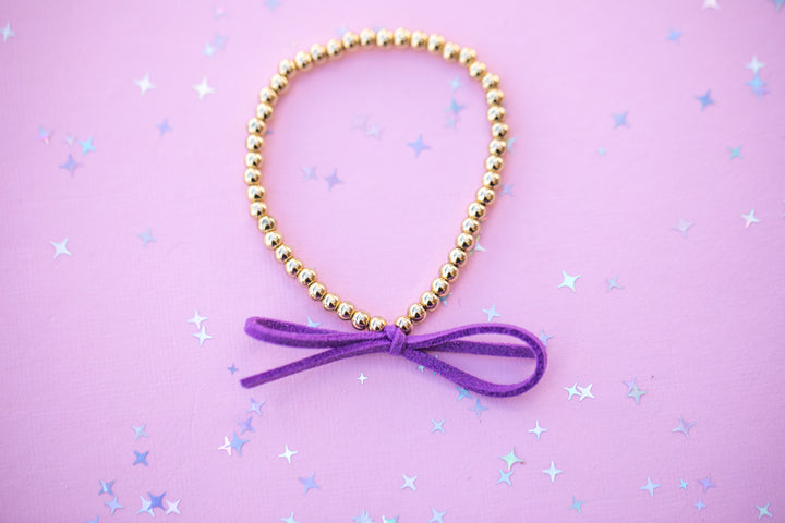 Suede Bow Stretch Beaded Bracelet - Choose setting Color (Moonlit Teal Colors)