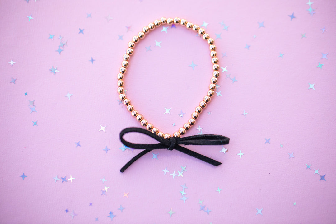 Suede Bow Stretch Beaded Bracelet - Choose setting Color (Moonlit Teal Colors)