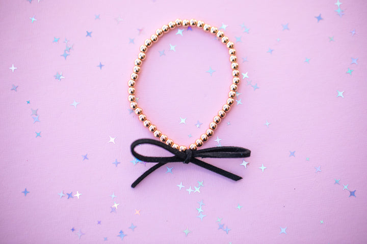 Suede Bow Stretch Beaded Bracelet - Choose setting Color (Moonlit Teal Colors)