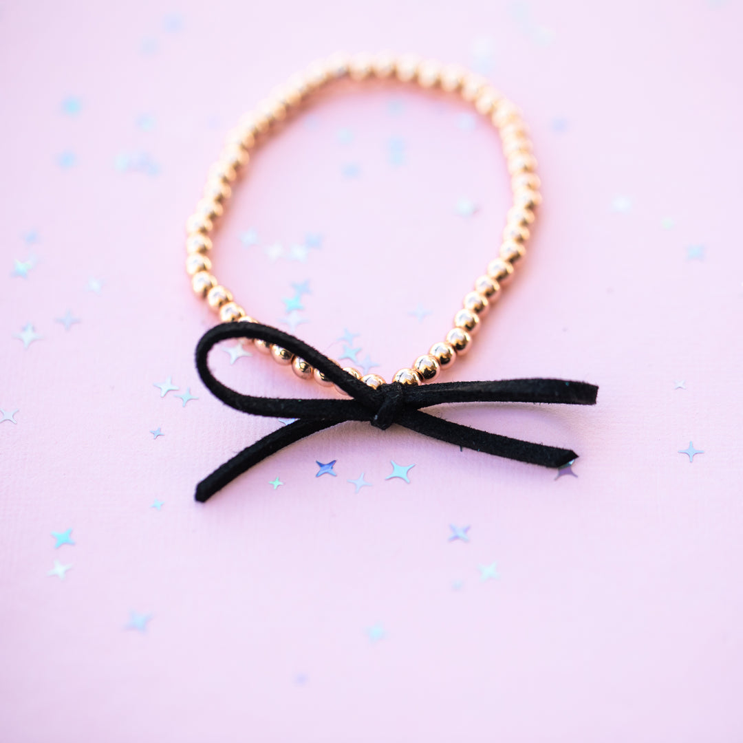 Suede Bow Stretch Beaded Bracelet - Choose setting Color (Moonlit Teal Colors)