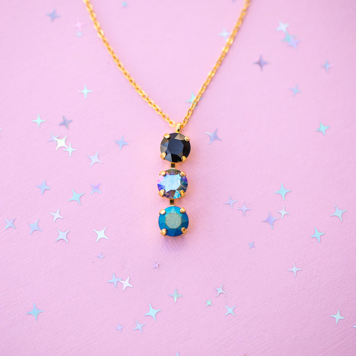 Moonlit Teal 8mm 3 stone VERTICAL necklace