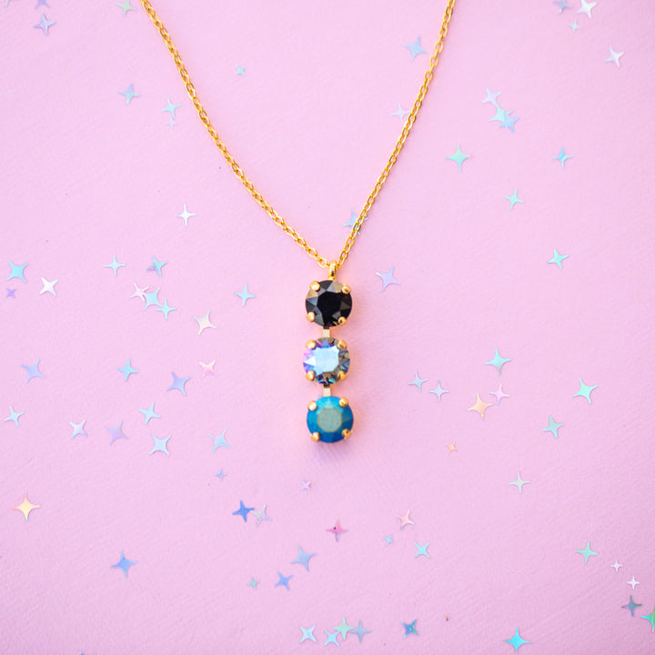 Moonlit Teal 8mm 3 stone VERTICAL necklace