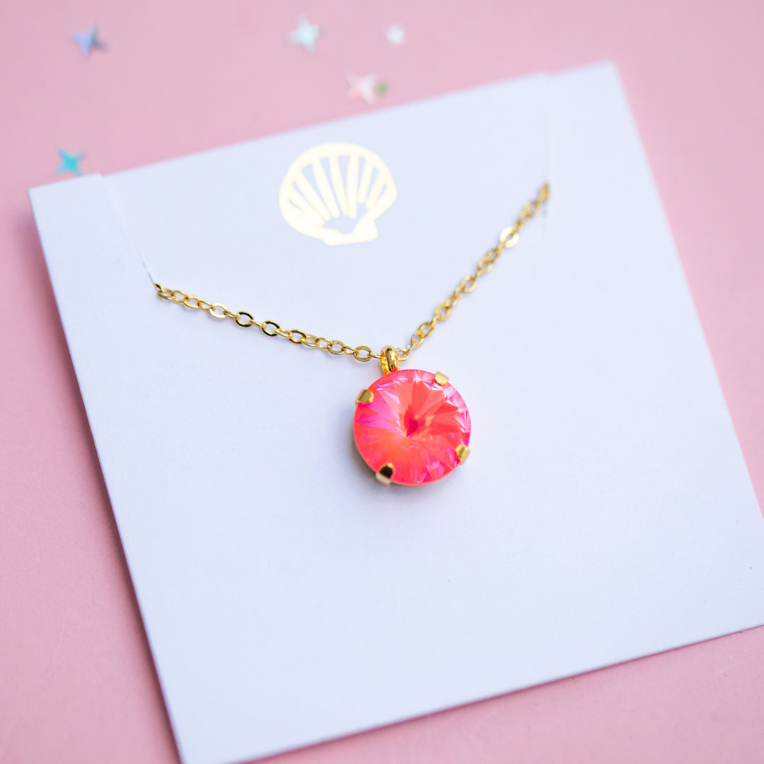 12mm Rivoli Necklace - Neon Watermelon Delite