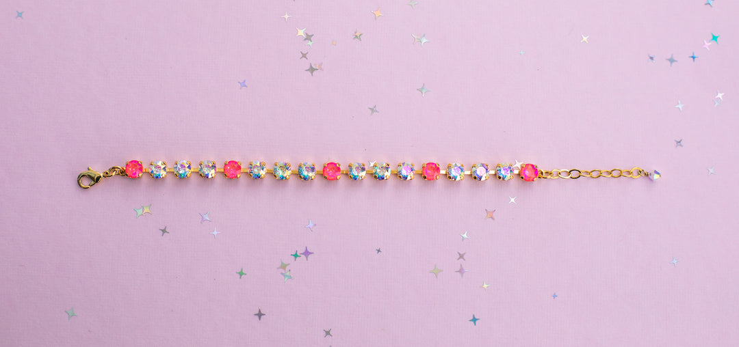 6mm Bracelet Neon Watermelon Delite Sparkle - Choose setting Color and Length