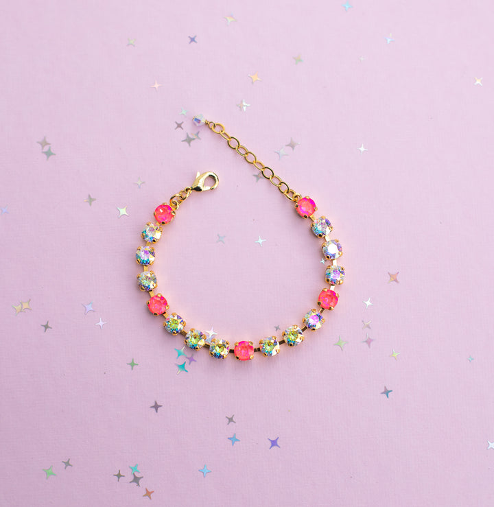6mm Bracelet Neon Watermelon Delite Sparkle - Choose setting Color and Length