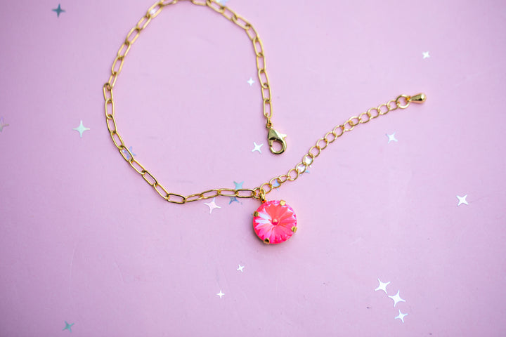 12mm Rivoli Paperclip Chain Bracelet OR Anklet - Choose setting Color (Neon Watermelon Delite)