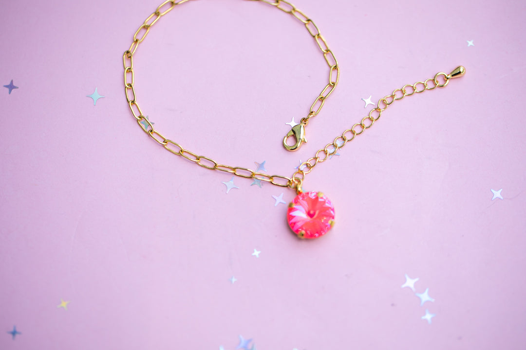 12mm Rivoli Paperclip Chain Bracelet OR Anklet - Choose setting Color (Neon Watermelon Delite)