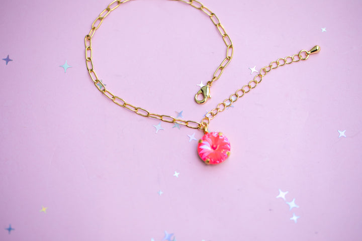 12mm Rivoli Paperclip Chain Bracelet OR Anklet - Choose setting Color (Neon Watermelon Delite)