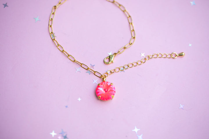 12mm Rivoli Paperclip Chain Bracelet OR Anklet - Choose setting Color (Neon Watermelon Delite)