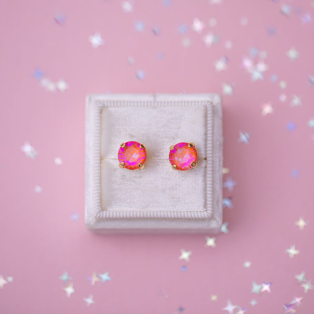 8mm Stud or Leverback Drop Earrings in Orange Glow Delite