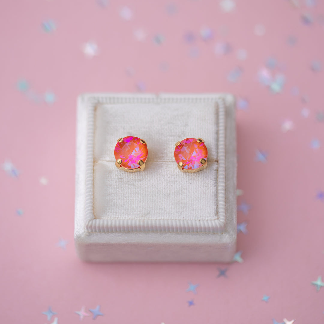 8mm Stud or Leverback Drop Earrings in Orange Glow Delite