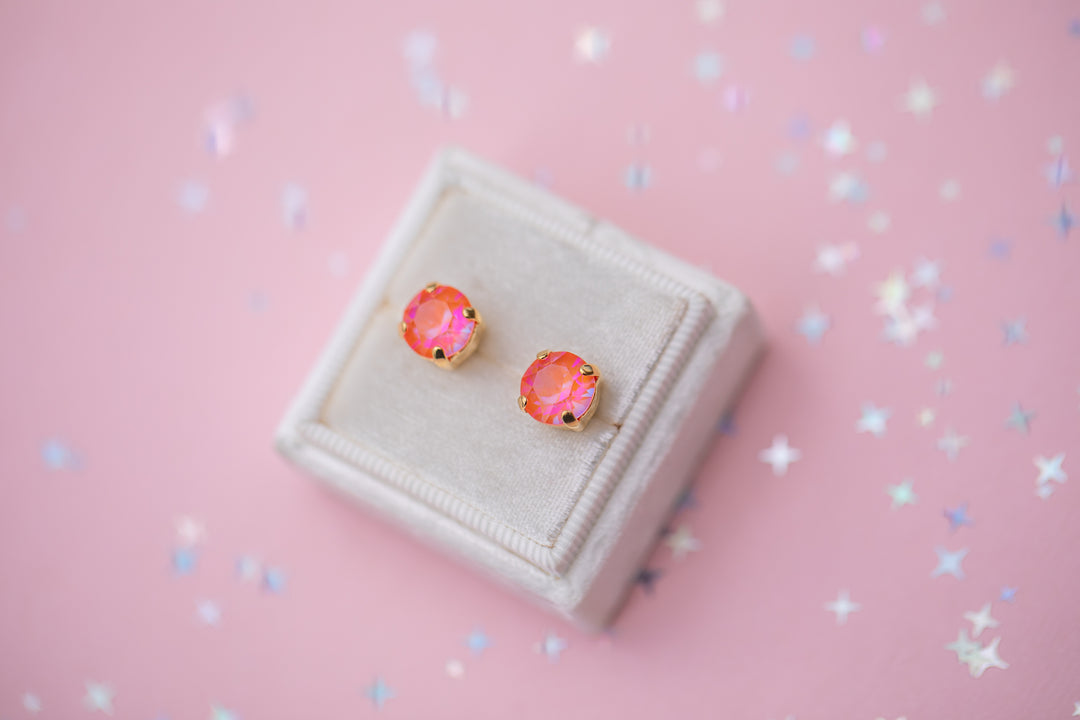 8mm Stud or Leverback Drop Earrings in Orange Glow Delite