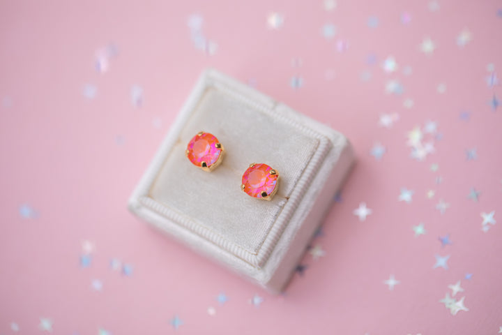 8mm Stud or Leverback Drop Earrings in Orange Glow Delite