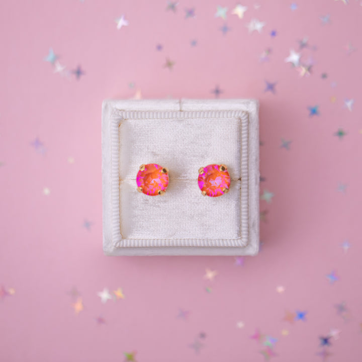 8mm Stud or Leverback Drop Earrings in Orange Glow Delite