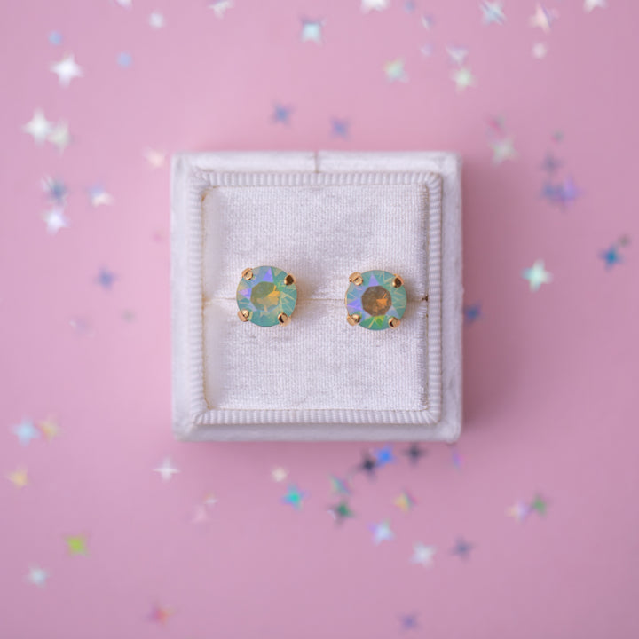 8mm Stud or Leverback Drop Earrings in Pacific Opal Glacier Blue
