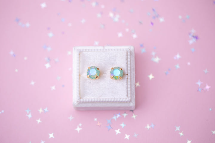 8mm Stud or Leverback Drop Earrings in Pacific Opal Glacier Blue