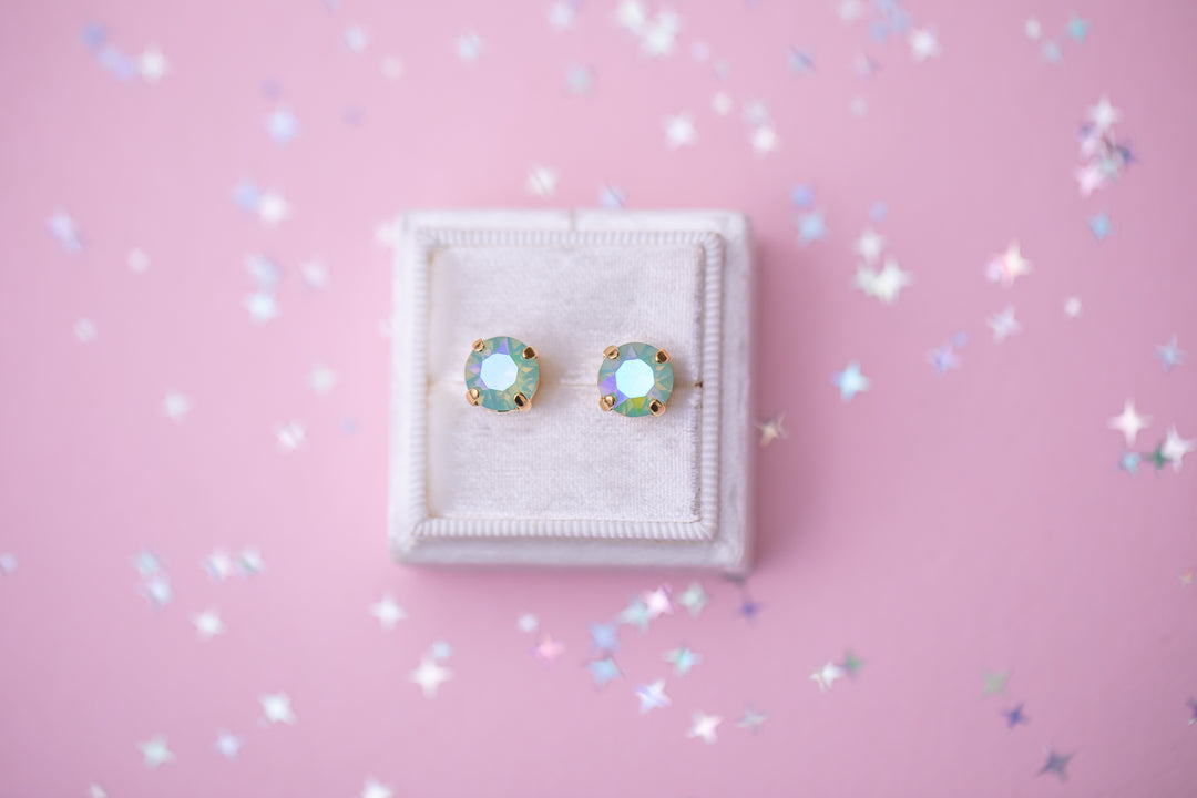 8mm Stud or Leverback Drop Earrings in Pacific Opal Glacier Blue