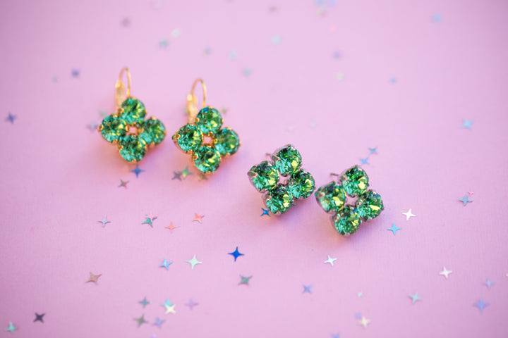 8mm Clover Earrings: Pale Peridot crystals